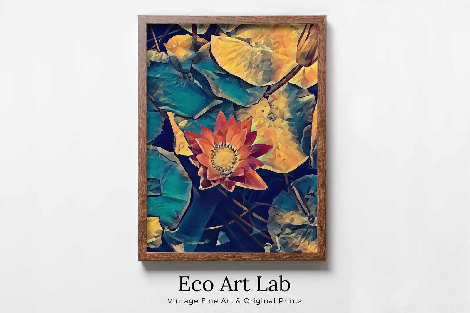 Framed view of Lotus Flower Art – printable wall art digital download. (variation 10)