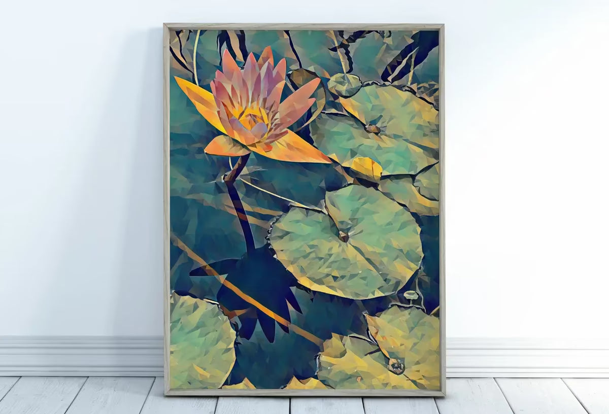 Lotus Flower Art | Botanical Wall Art | Flower Wall Decor | Single Lotus Flower in Water Digital Painting | Floral Art | Printable Download – Printable Wall Art