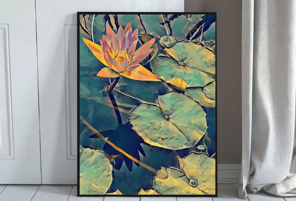 Lotus Flower Art | Botanical Wall Art | Flower Wall Decor | Single Lotus Flower in Water Digital Painting | Floral Art | Printable Download – Printable Wall Art