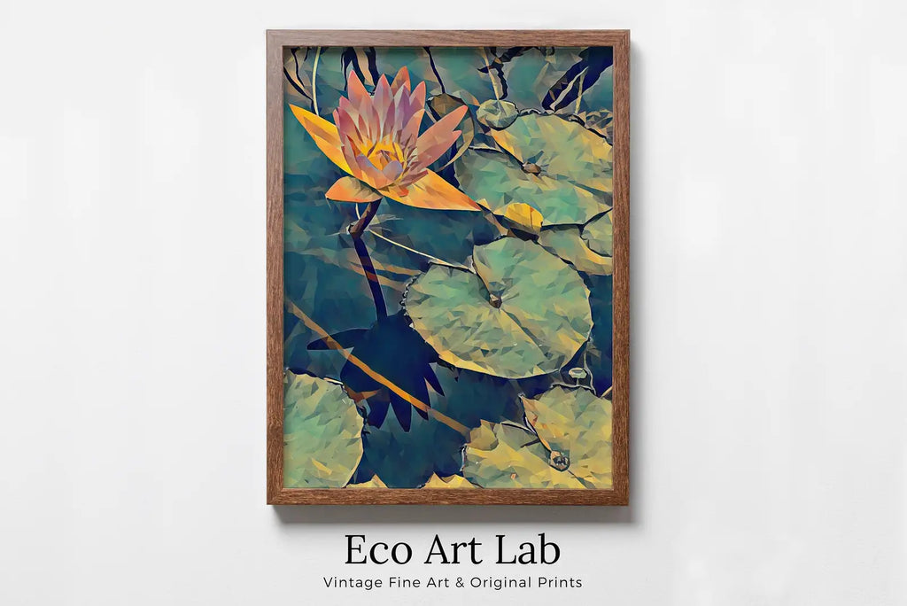 Framed view of Lotus Flower Art – printable wall art digital download. (variation 11)