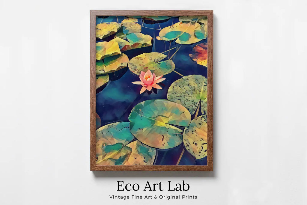 Framed view of Lotus Flower Art – printable wall art digital download. (variation 12)