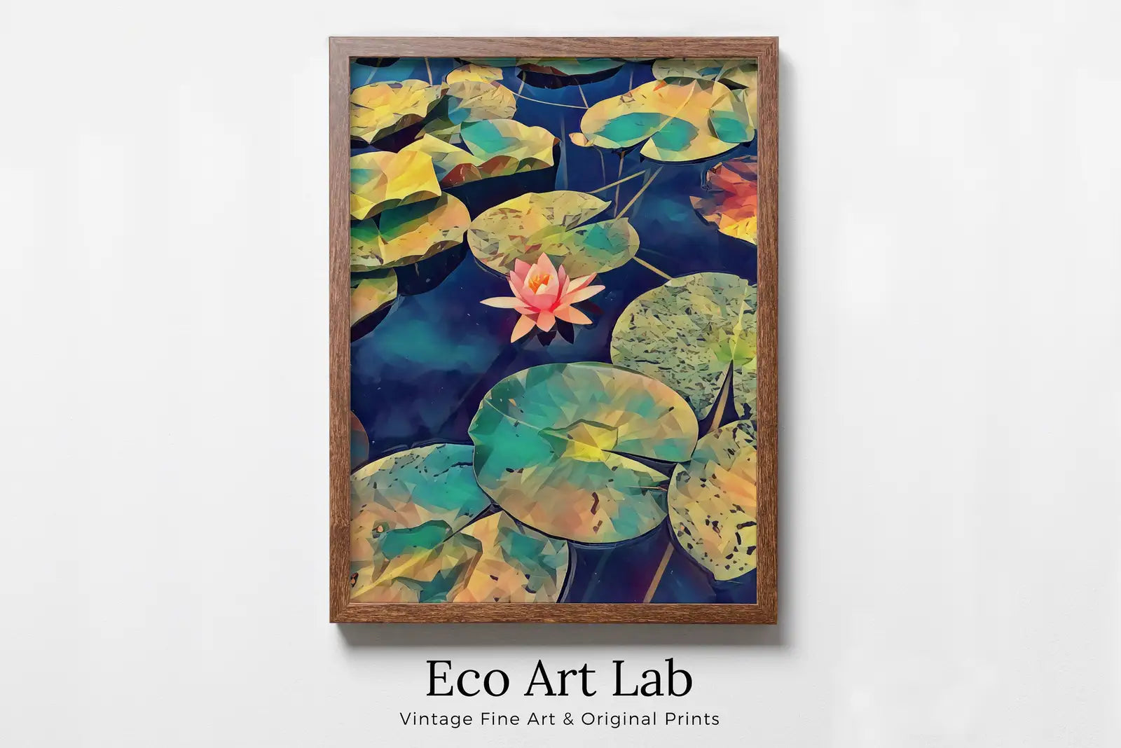 Framed view of Lotus Flower Art – printable wall art digital download. (variation 12)