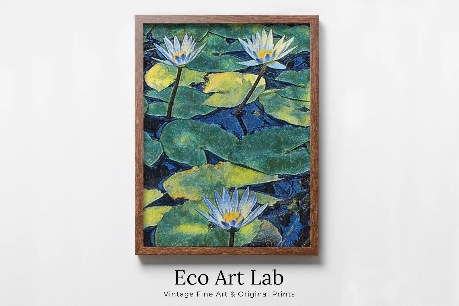 Framed view of Lotus Flower Art – printable wall art digital download. (variation 13)