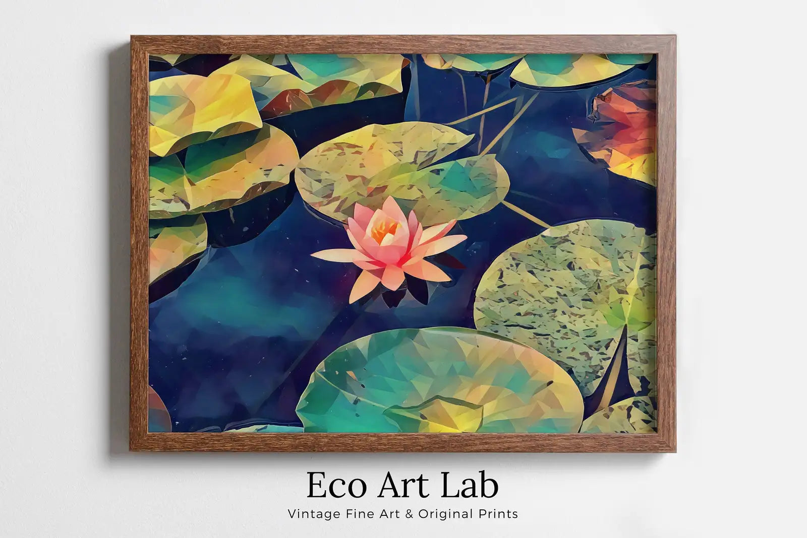 Framed view of Lotus Flower Art – printable wall art digital download. (variation 14)