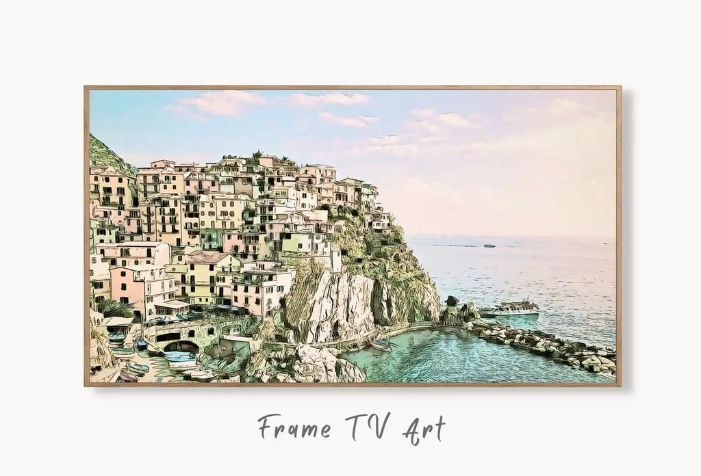 Manarola Italy Wall Art Landscape Frame TV Art. Italy Painting, City Landscape Frame TV Art. , Colorful Art for Frame TV – Frame TV  Art