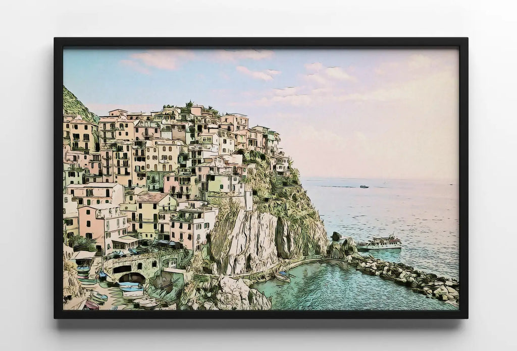Detail view of artwork from Manarola Italy Wall Art Landscape Printable Wall Art. Instant Download Italy Poster Sunset Wall Art. Colorful Pastel Home Decor, Digital Art. (variation 3)