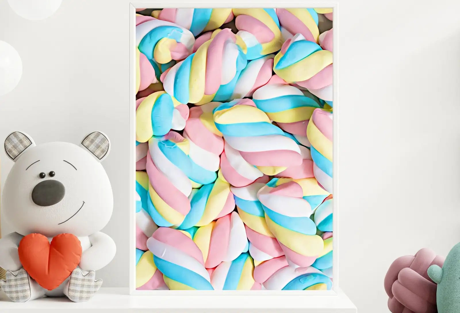 Second included artwork preview from Marshmallow Wall Poster, Pastel Candy Wall Print, Printable Wall Art, Instant Download Pastel Nursery Decor, Fun Wall Prints, Sweets Decor featuring various scenes.