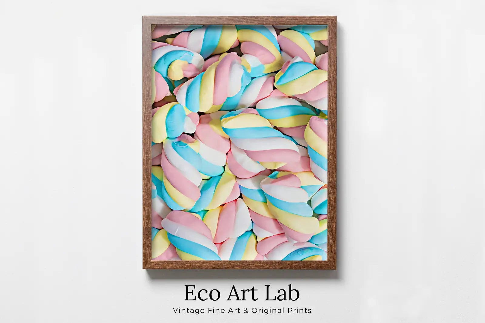 Framed view of Marshmallow Wall Poster, Pastel Candy Wall Print, Printable Wall Art, Instant Download Pastel Nursery Decor, Fun Wall Prints, Sweets Decor – printable wall art digital download.