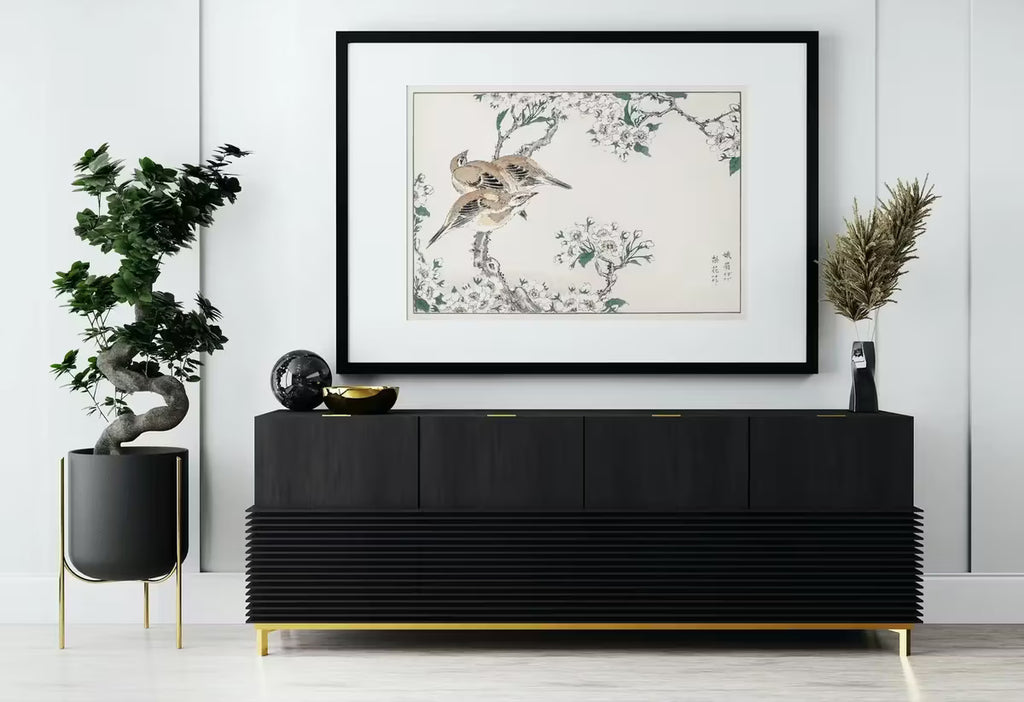 Meadow Bunting and Pear Flower Vintage Japanese Painting. Japanese Wall Art Printable Poster. 19th Century Japanese Birds Vintage Wall Art – Printable Wall Art