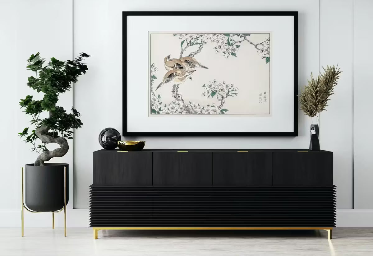 Meadow Bunting and Pear Flower Vintage Japanese Painting. Japanese Wall Art Printable Poster. 19th Century Japanese Birds Vintage Wall Art – Printable Wall Art