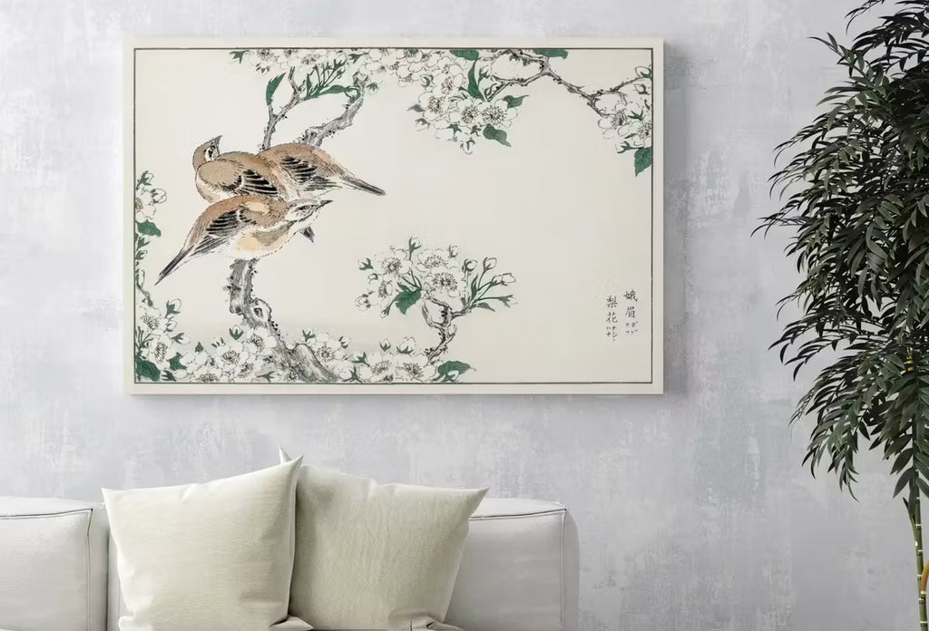 Meadow Bunting and Pear Flower Vintage Japanese Painting. Japanese Wall Art Printable Poster. 19th Century Japanese Birds Vintage Wall Art – Printable Wall Art