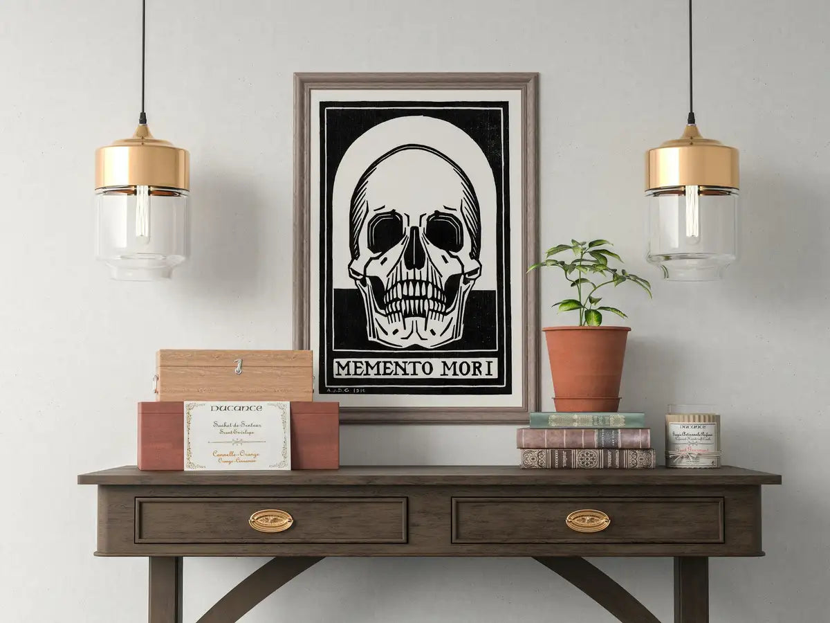 Detail view of artwork from Memento Mori Vintage Art Nouveau Print Skull Wall Art. Instant Download Retro Print, Julie De Graag Printable Wall Art. Art Nouveau Poster. (variation 2)
