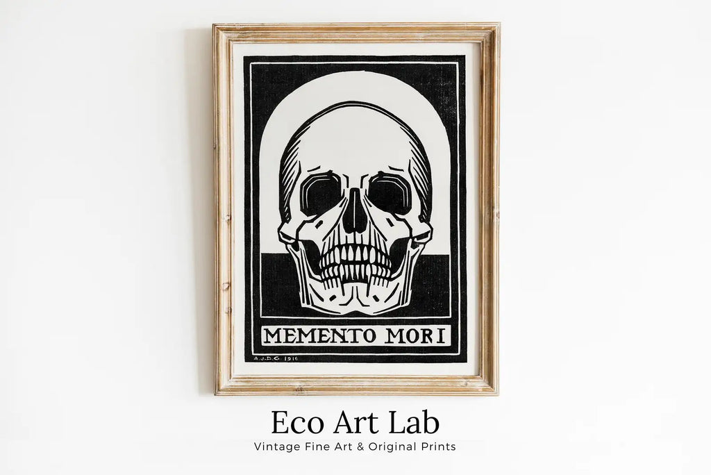 Framed view of Memento Mori Vintage Art Nouveau Print Skull Wall Art. Instant Download Retro Print, Julie De Graag Printable Wall Art. Art Nouveau Poster – printable wall art digital download.