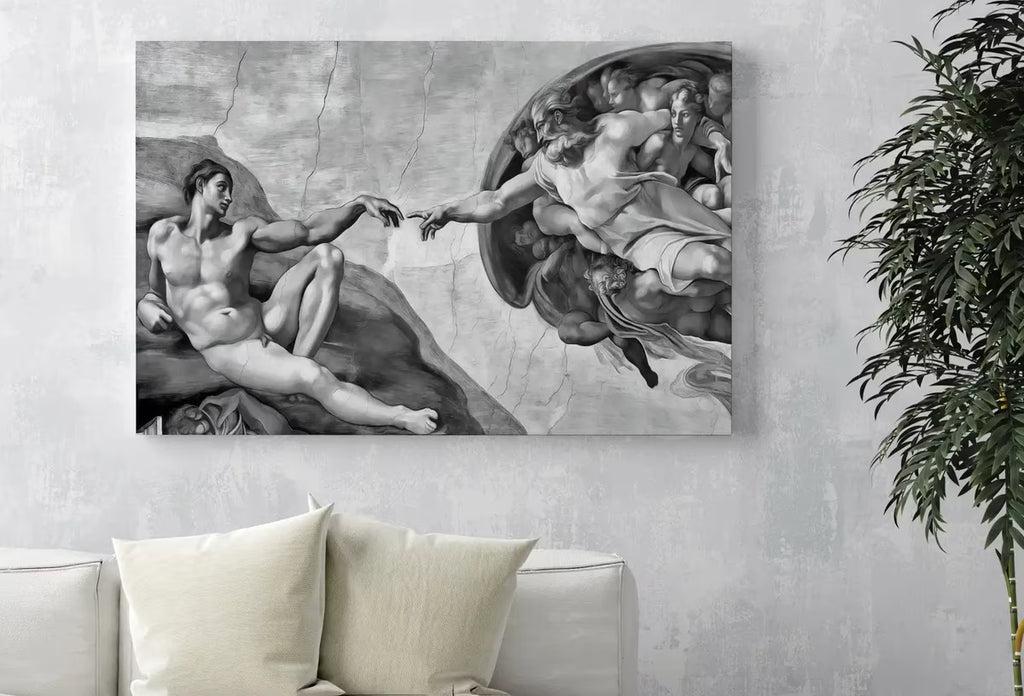 Michelangelo The Creation of Adam Famous Painting Altered in Black & White. Printable Vintage Classic Painting Reproduction Downloadable Art – Printable Wall Art