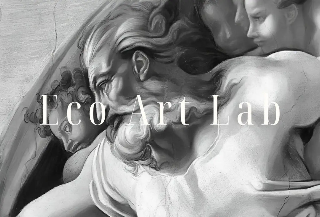 Detail view of artwork from Michelangelo The Creation of Adam Famous Painting Altered in Black & White. Printable Vintage Classic Painting Reproduction Downloadable Art. (variation 9)