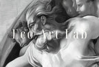 Detail view of artwork from Michelangelo The Creation of Adam Famous Painting Altered in Black & White. Printable Vintage Classic Painting Reproduction Downloadable Art. (variation 9)