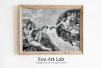 Framed view of Michelangelo The Creation of Adam Famous Painting Altered in Black & White. Printable Vintage Classic Painting Reproduction Downloadable Art – printable wall art digital download. (variation 2)