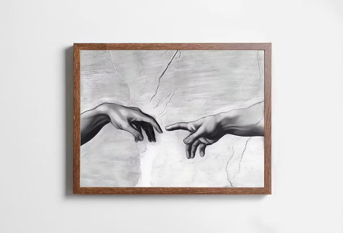Michelangelo The Creation of Adam Famous Painting Altered in Black & White. Printable Vintage Classic Painting Reproduction Downloadable Art – Printable Wall Art