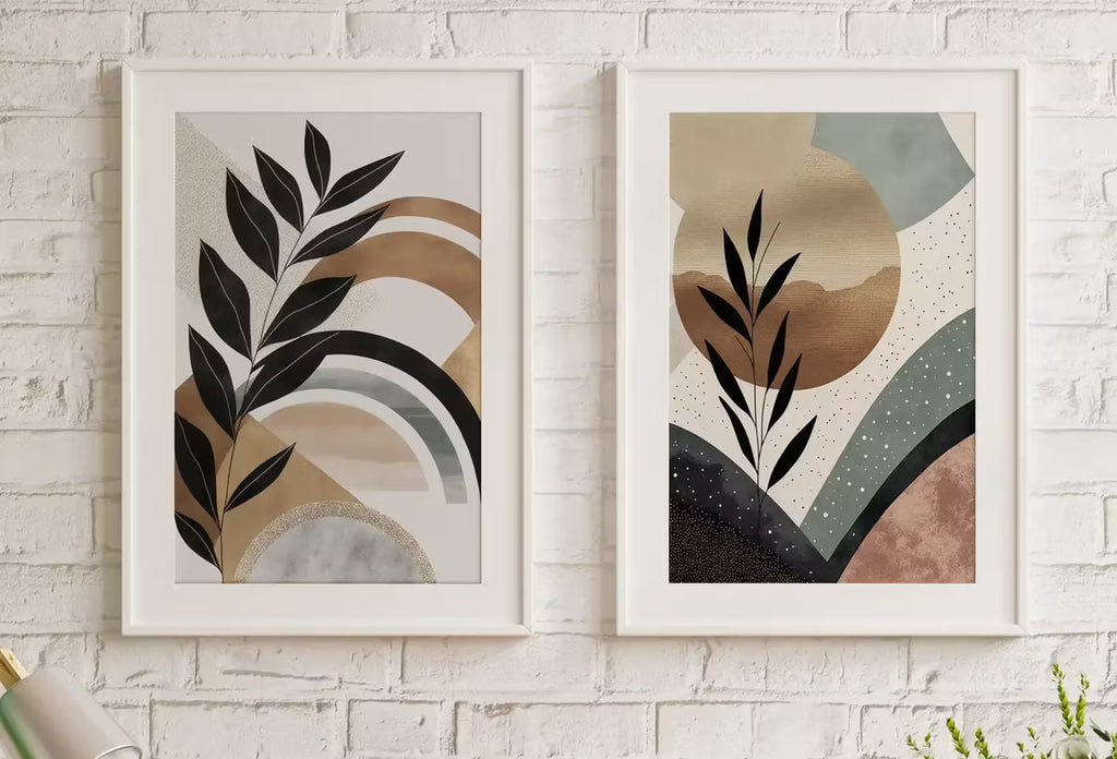 Mid Century Art Prints Set of 2 | Neutral Modern Wall Art | Abstract Minimalist Digital Prints | Boho Style Art Prints | Sun Printable Art – Printable Wall Art Set
