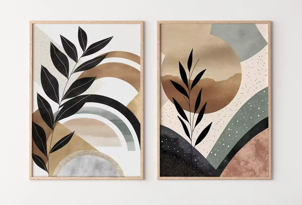 Mid Century Art Prints Set of 2 | Neutral Modern Wall Art | Abstract Minimalist Digital Prints | Boho Style Art Prints | Sun Printable Art – Printable Wall Art Set