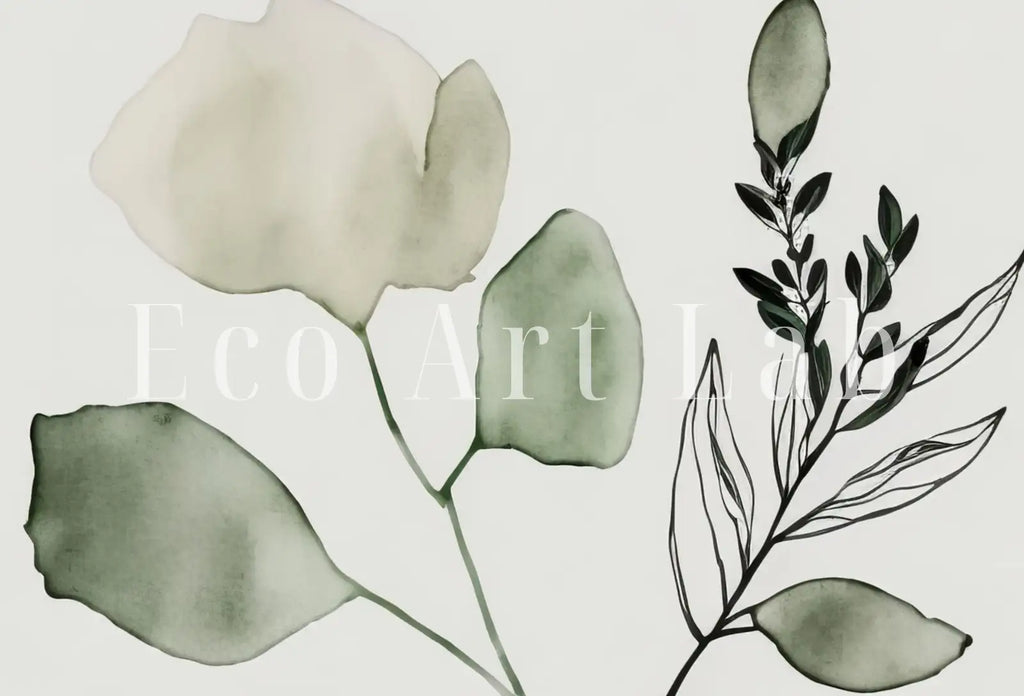 Detail view of artwork from Minimal Boho Floral Prints. Botanical Prints Set of 2. Watercolor Sage Green Gallery Wall Art. Floral Printable Art Wild Flower Bouquet Art. (variation 2)