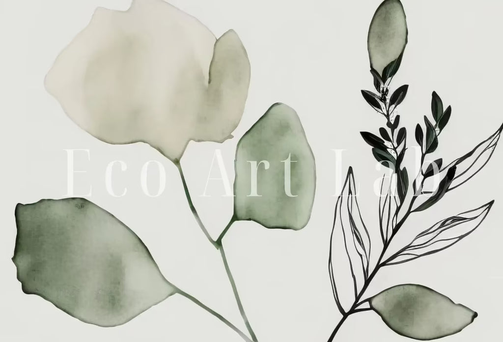 Minimal Boho Floral Prints. Botanical Prints Set of 2. Watercolor Sage Green Gallery Wall Art. Floral Printable Art Wild Flower Bouquet Art – Printable Wall Art Set