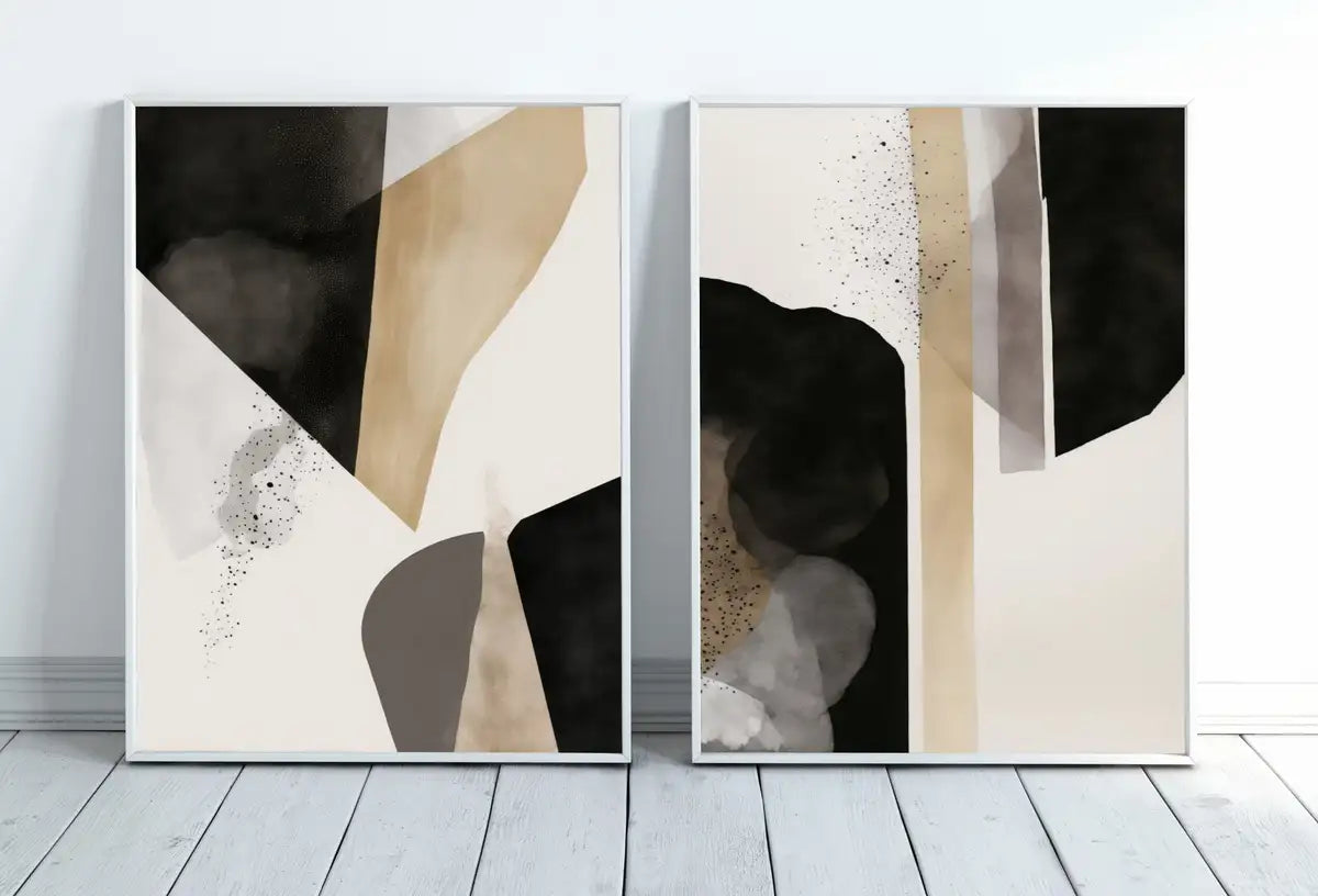 Minimalist Art Prints Set of 2. Black and White Abstract Poster Set. Neutral Gallery Wall. Black & Beige Wall Art. Contemporary Modern Art – Printable Wall Art Set (Digital Download) – Digital Download