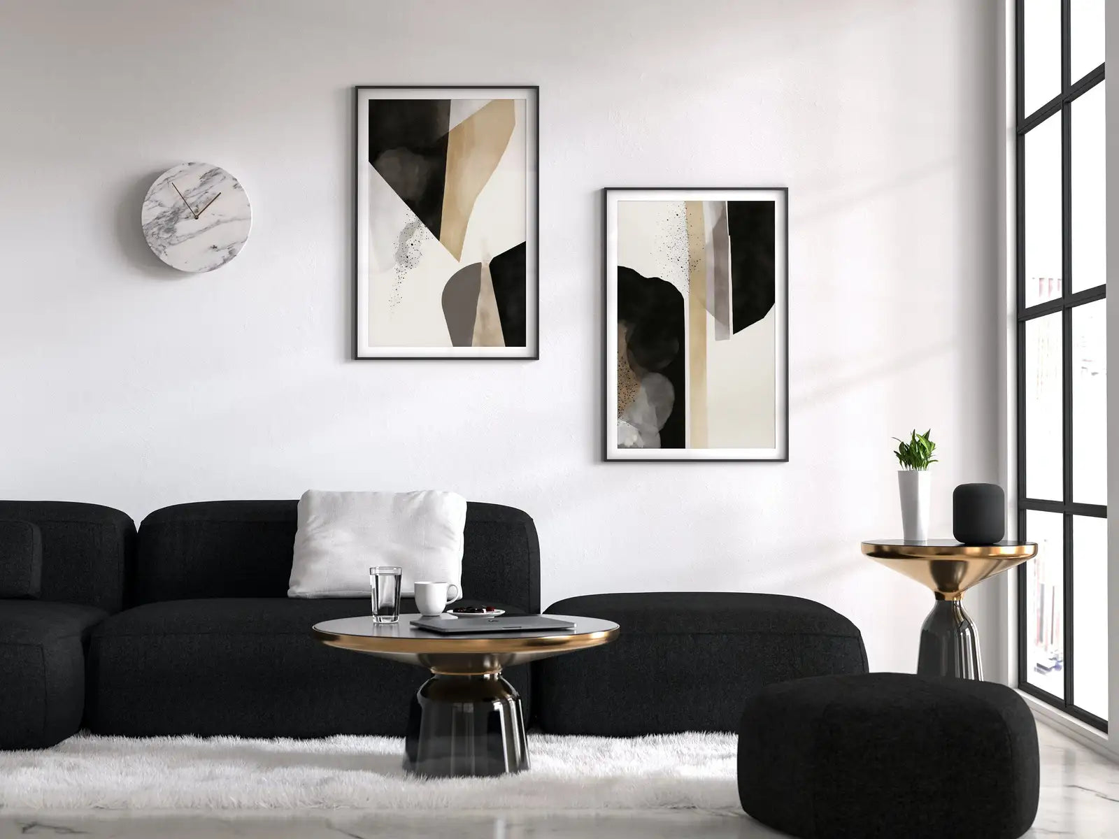 Minimalist Art Prints Set of 2. Black and White Abstract Poster Set. Neutral Gallery Wall. Black & Beige Wall Art. Contemporary Modern Art – Printable Wall Art Set (Digital Download) – Digital Download