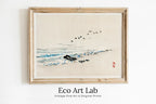 Framed view of Minimalist Beach Vintage Japanese Painting Printable Wall Art. Instant Download Antique Japanese Art. 19th Century Japanese Vintage Wall Art – printable wall art digital download.