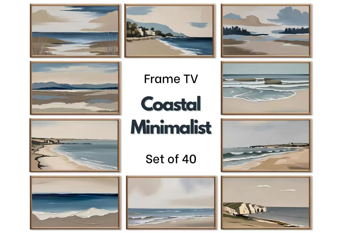 Minimalist Coastal Frame TV Art Set – Beachy Wall Art for Samsung Frame TV, Neutral Wall Decor, Coastal Artwork, Modern TV Art Download – Frame TV Art Set