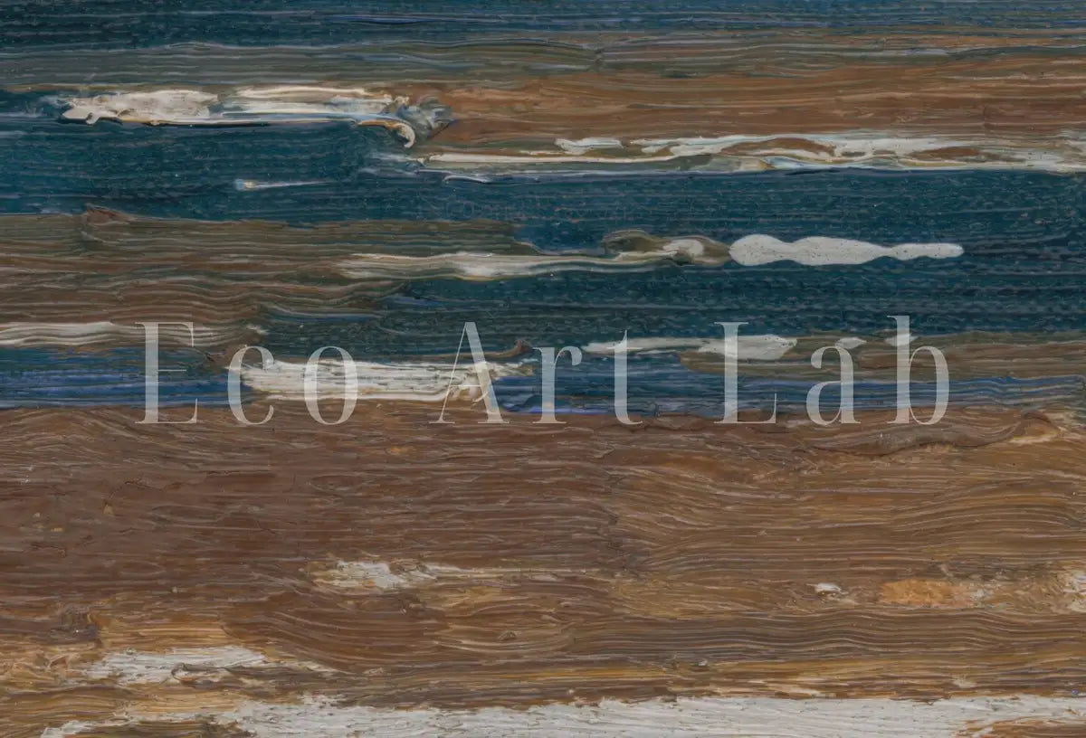 Detail view of artwork from Minimalist Coastal Landscape Painting. Moody Printable Vintage Art. Seascape Painting. Coastal Wall Art. Ocean Painting with Spring Clouds. (variation 2)