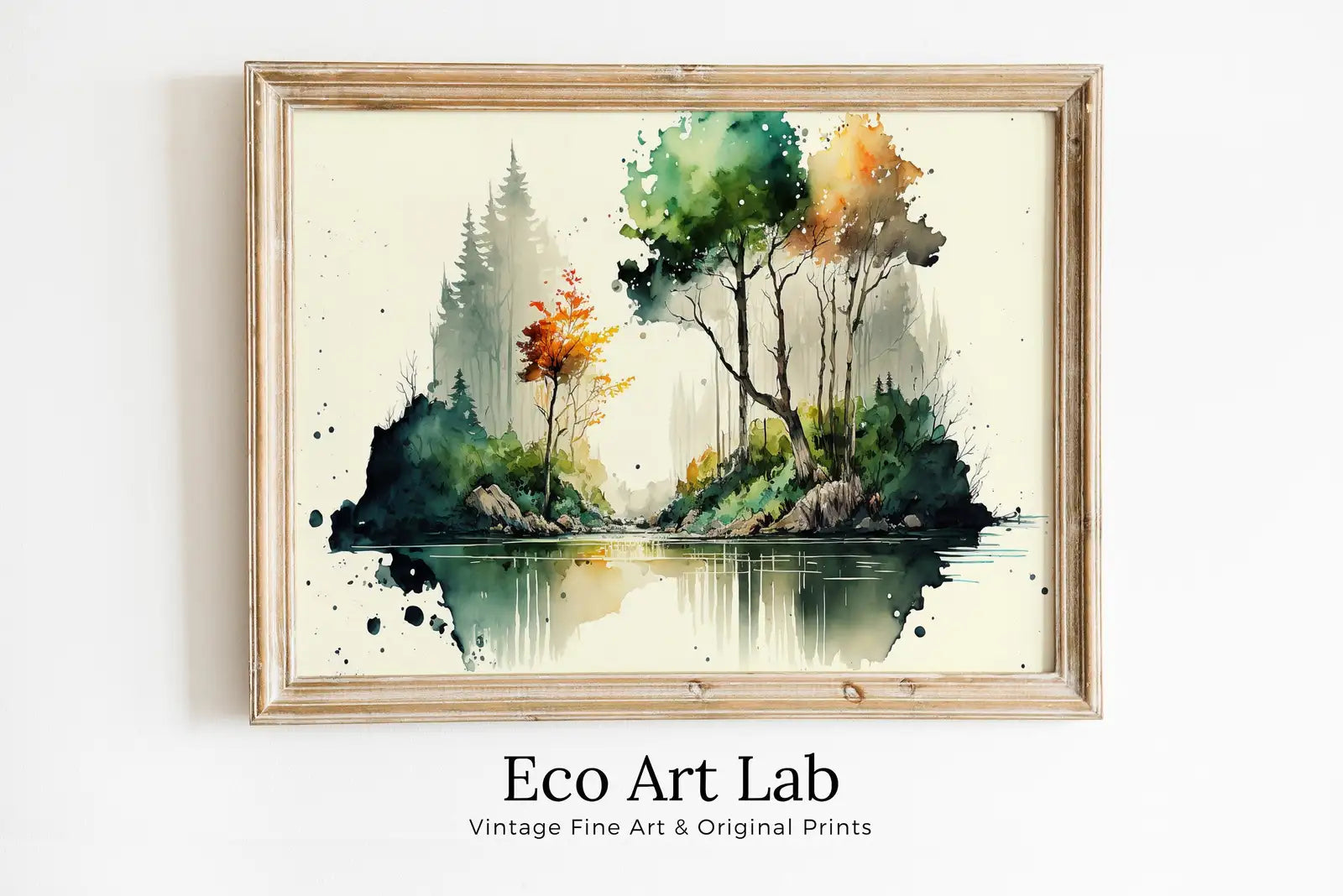 Included artwork preview showing first selection of artworks from Minimalist Forest & River Landscape Printable. Green Forest Trees Watercolor Painting Print. Printable Wall Art. Digital Art. Nature Decor..