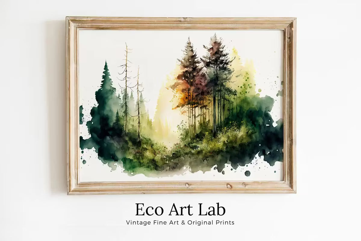 Minimalist Forest Trees Painting Print. Printable Wall Art. Nature Decor. Watercolor Abstract Forest Landscape Printable. Forest Digital Art – Printable Wall Art