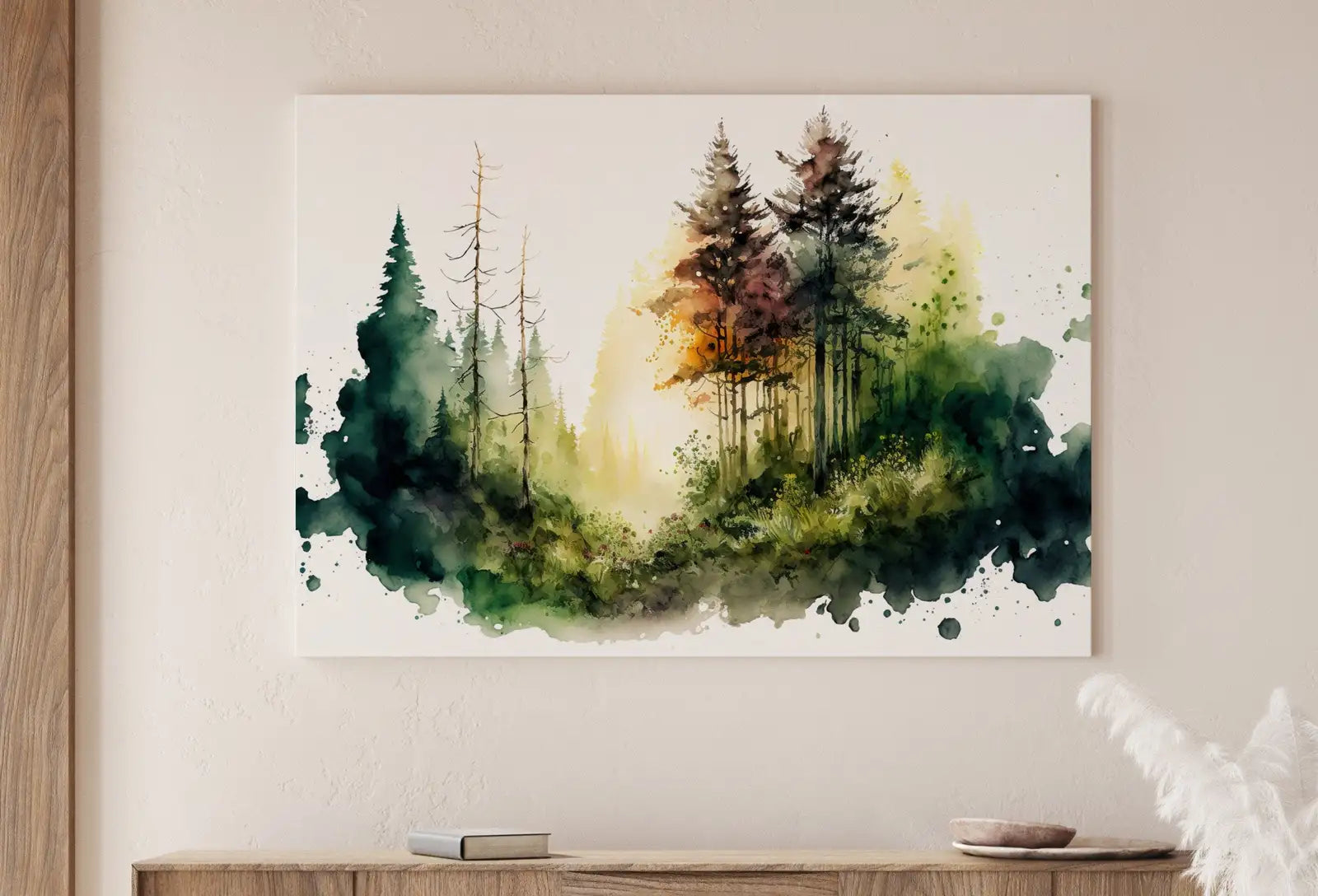 Second included artwork preview from Minimalist Forest Trees Painting Print. Printable Wall Art. Nature Decor. Watercolor Abstract Forest Landscape Printable. Forest Digital Art featuring various scenes.
