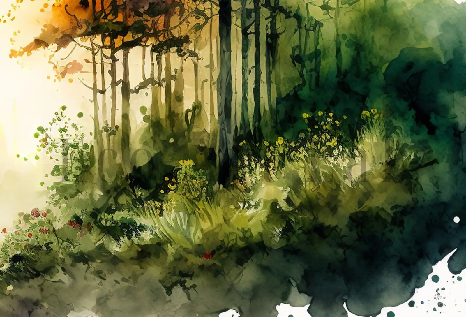 Detail view of artwork from Minimalist Forest Trees Painting Print. Printable Wall Art. Nature Decor. Watercolor Abstract Forest Landscape Printable. Forest Digital Art. (variation 1)