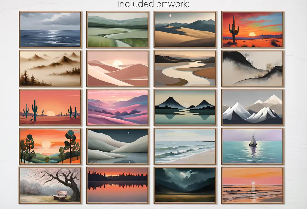 Minimalist Landscape Painting – Samsung Frame TV Art Set – Japandi Wall Art, Coastal Decor, Boho, Neutral Minimalist Wall Art Set of 40 – Frame TV Art Set