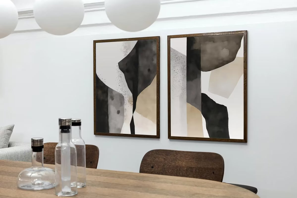 Minimalist Set of 2 Art Prints. Black and White Abstract Poster Set. Neutral Gallery Wall. Black & Beige Wall Art. Contemporary Modern Art – Printable Wall Art Set