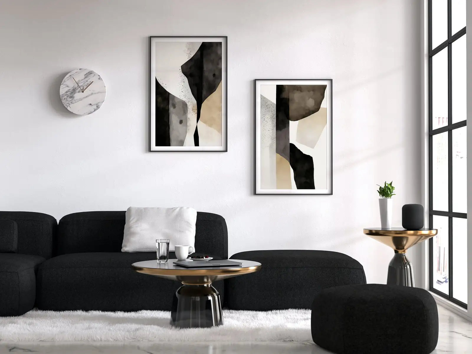 Minimalist Set of 2 Art Prints. Black and White Abstract Poster Set. Neutral Gallery Wall. Black & Beige Wall Art. Contemporary Modern Art – Printable Wall Art Set (Digital Download) – Digital Download