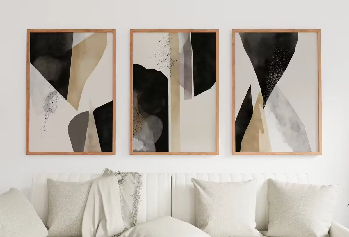 Minimalist Set of 3 Art Prints. Black and White Abstract Poster Set. Neutral Gallery Wall. Black & Beige Wall Art. Contemporary Modern Art – Printable Wall Art Set