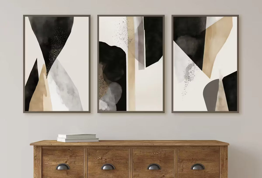 Minimalist Set of 3 Art Prints. Black and White Abstract Poster Set. Neutral Gallery Wall. Black & Beige Wall Art. Contemporary Modern Art – Printable Wall Art Set