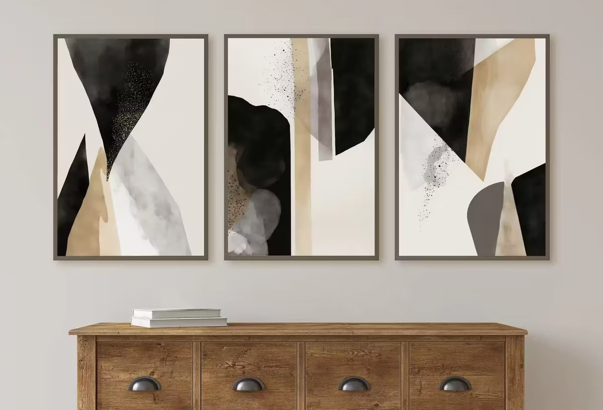 Minimalist Set of 3 Art Prints. Black and White Abstract Poster Set. Neutral Gallery Wall. Black & Beige Wall Art. Contemporary Modern Art – Printable Wall Art Set