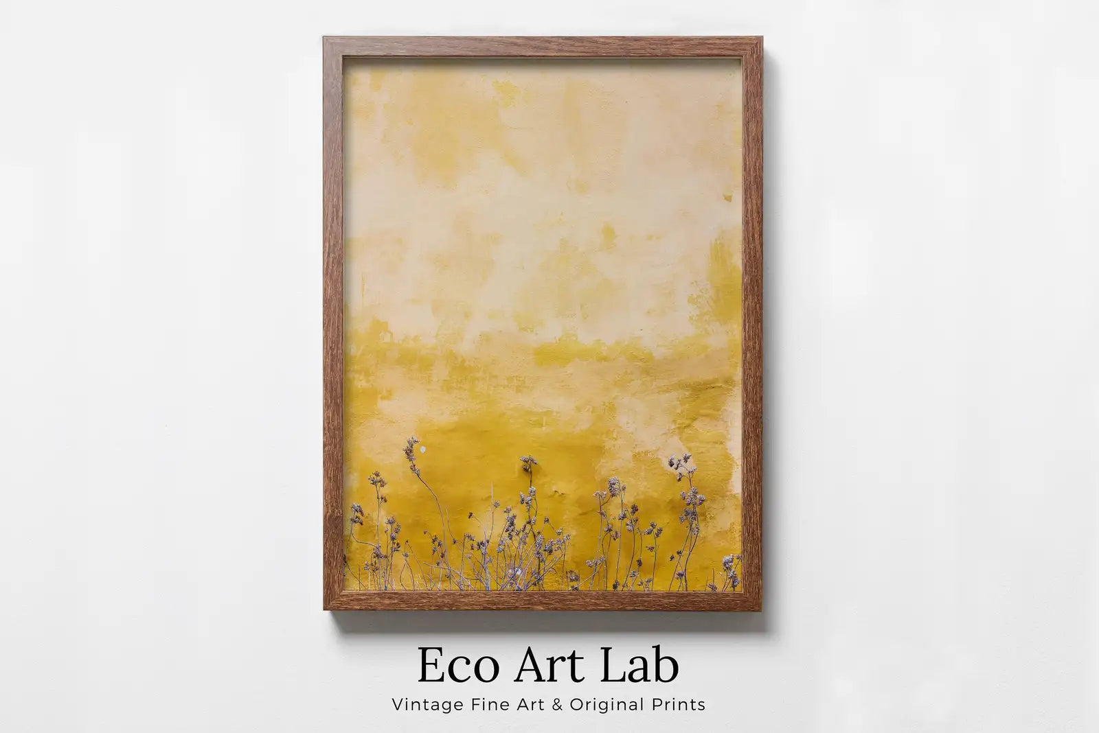 Framed view of Minimalist Yellow Wall Texture with Flowers Printable Wall Art. Instant Download Abstract Floral Art Print. Neutral Photography Wall Art. – printable wall art digital download.