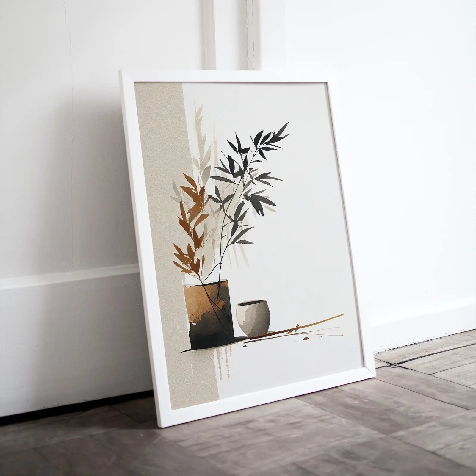Framed view of Minimalist Zen Wall Decor. Printable Wall Art. Brown & Beige Wabi Sabi Abstract Print. Japandi Wall Art. Modern Neutral Abstract. – printable wall art digital download.