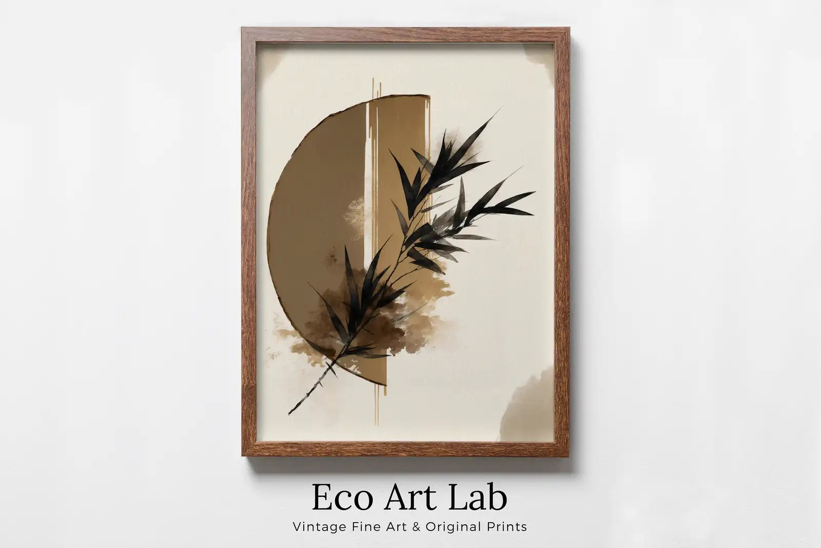 Detail view of artwork from Minimalist Zen Wall Decor, Printable Wall Art. Half Moon Modern Neutral Abstract. Black & Beige Wabi Sabi Abstract Print. Japandi Wall Art. (variation 1)