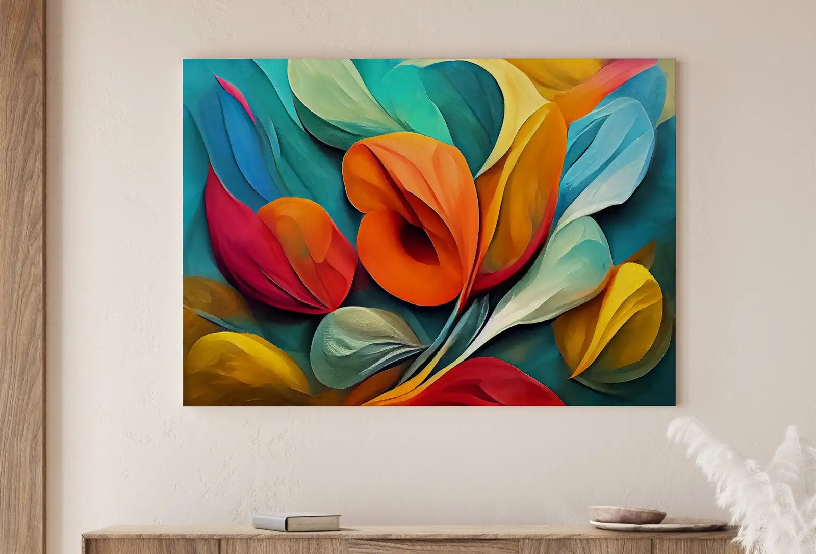 Detail view of artwork from Modern Abstract Floral Print Digital Painting. Printable Wall Art. Colorful Abstract Flower Petals Botanical Art Print. Downloadable Art. (variation 1)