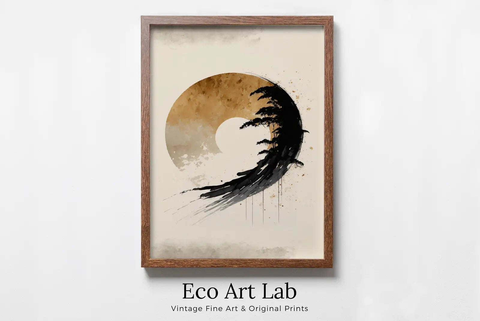 Detail view of artwork from Modern Neutral Abstract Printable Wall Art. Black & Beige Wabi Sabi Abstract Print. Minimalist Zen Wall Decor. Japandi Wall Art. (variation 1)