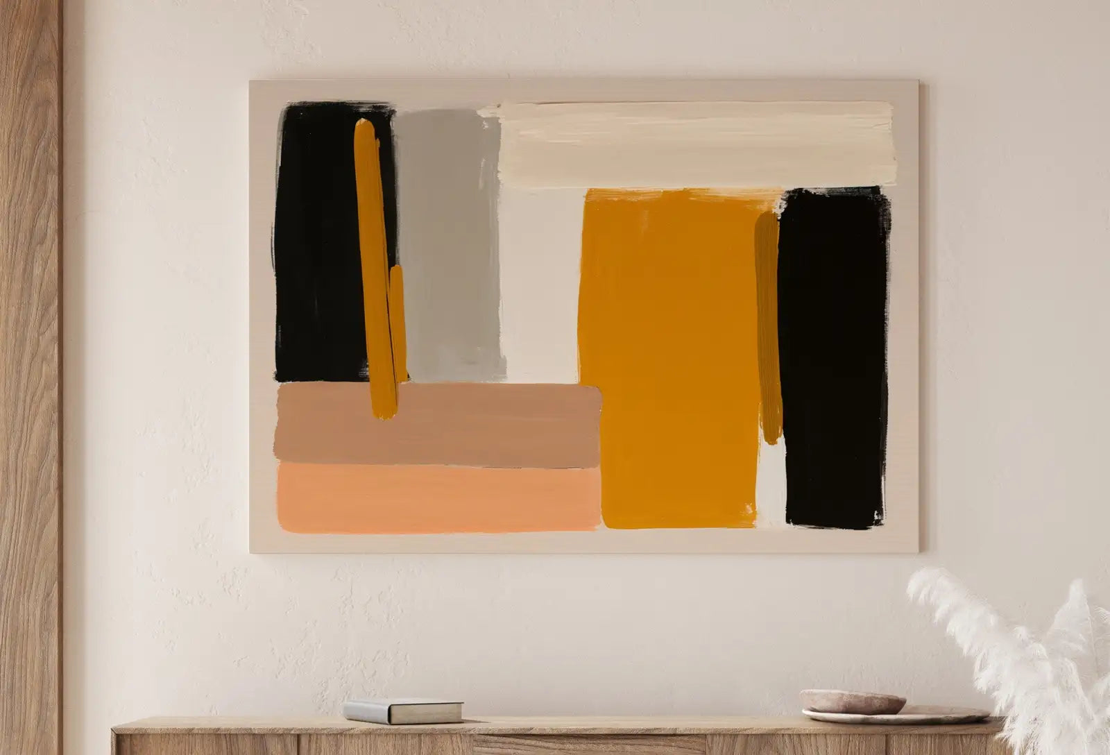 Second included artwork preview from Modern Neutral Abstract Printable Wall Art. Minimalist Neutral Brushstroke Art. Black Beige & Yellow Abstract Prints. Japandi Wall Decor. featuring various scenes.