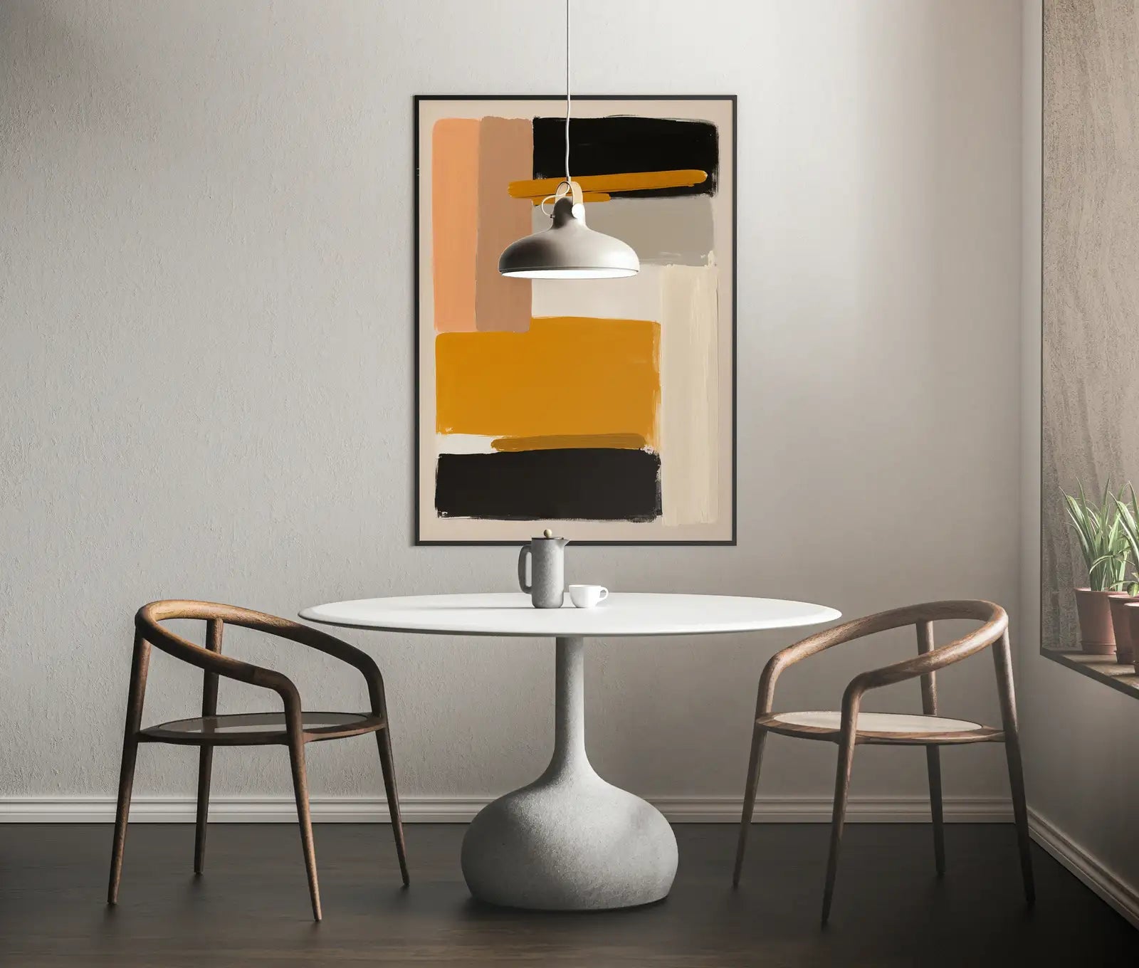 Detail view of artwork from Modern Neutral Abstract Printable Wall Art. Minimalist Neutral Brushstroke Art. Black Beige & Yellow Abstract Prints. Japandi Wall Decor.. (variation 1)