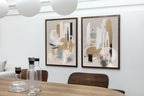 Art mural abstrait moderne neutre, ensemble de 2. Impressions abstraites noires et beiges. Décoration murale neutre, style Japandi.
