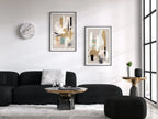 Art mural abstrait moderne neutre, ensemble de 2. Impressions abstraites noires et beiges. Décoration murale neutre, style Japandi.